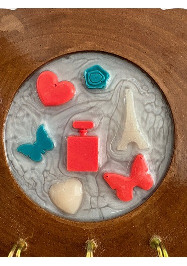 Pelince - Paris Temalı - Epoksi Ahşap Anahtar Askılığı Tek Ürün - Çap: 18 Cm Ahşap