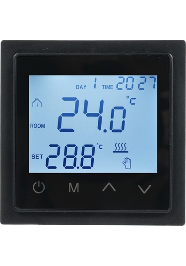 Yaozixa 1828b Siyah Akıllı Panelli Termostat, Led Dokunmatik Ekran, Ntc Sensörlü, Ev Radyant Isı Kontrolü, Zemin Isıtıcı Regülatörü