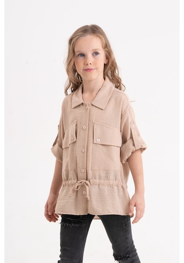 Kız Çocuk Kuşaklı Gömlek 3080 Bej