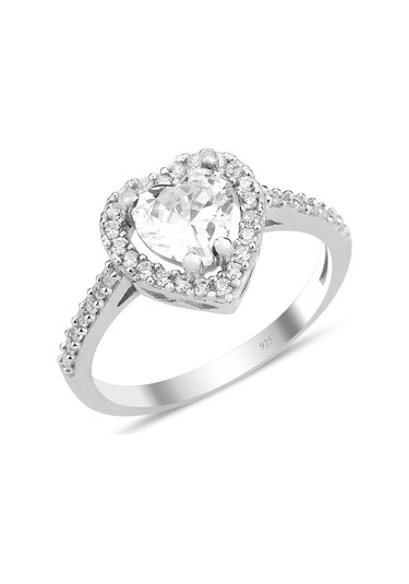 Taşlı Beyaz Kalp 925 Ayar Gümüş Sevgiliye Eşe Anneye Hediye Yüzük