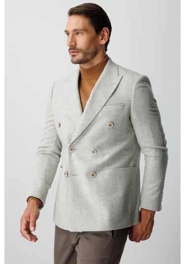 Erkek Gri Slım Fıt / Dar Kalıp Geniş Kırlangıç Ceket-20009 Gri