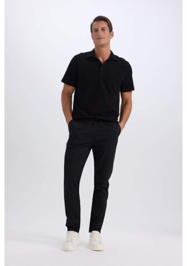 Defacto Pamuk Yazlık Beli Bağcıklı Cepli Düz Paça  Jogger Chino Pantolon - Siyah Z9933AZ25SPBK81