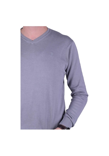 Regular Fit Gri Erkek Pamuklu Düz Triko Kazak, Ot-Kzk-20010