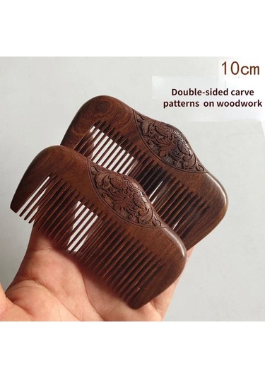 Doğal Siyah Abanoz Ultra Dar Dişli Ahşap Tarak Başlık Saç Fırçası