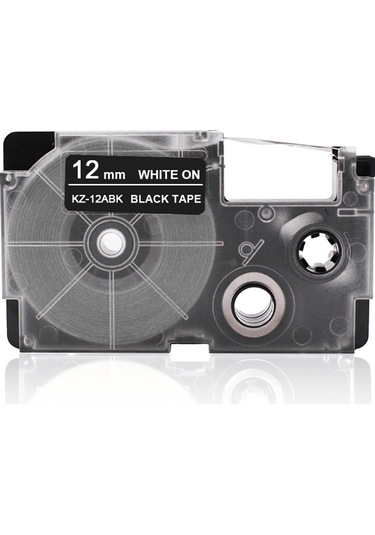 Shineyee Kz-12abk 12mm Pet Etiket Bandı - Siyah Üstü Beyaz Yazı, Dayanıklı, Suya Dayanıklı, Yüksek/low Sıcaklığa Dayanıklı, Yoğun Yapışkan, Casio Yazıcı Uyumlu
