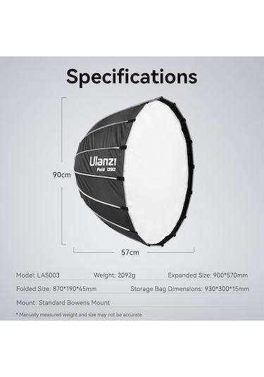 Ulanzi LAS003 L055 90 Cm Bowens Mount Parabolic Softbox