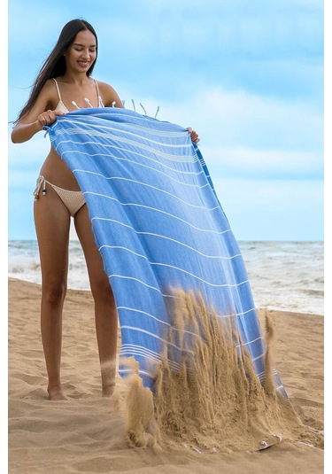 Sultan Peştemal Havlu 100 Pamuklu Deniz Plaj Banyo Peştemali 100x180 Cm Mavi