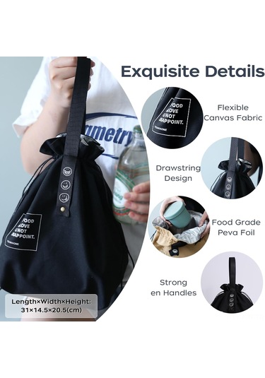 Hangfox Eko-friendly Kumaş Yemek Çantası - Isı Yalıtımı İle Taze Yemek Taşıma, Erkek Ve Kadın İçin Spor/okul/ofis Kullanıma Uygun