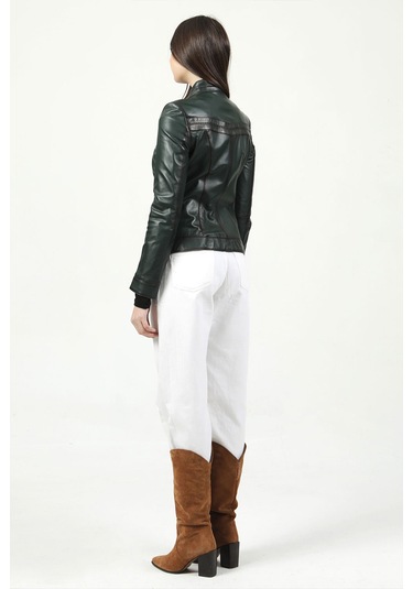 Dericlub Yb-2107 Gerçek Deri Kadın Mont Yeşil