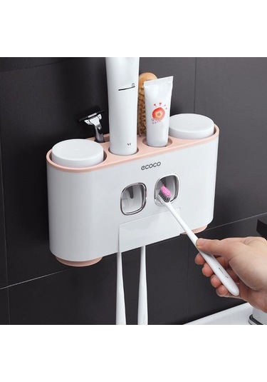 Novahub 5 Yuvalı 4 Bardaklı 2 Diş Macunlu Duvar Askısı, Yapışkanlı Beyaz Pratik Organizatör Mutfak Banyo Organizasyonu İçin İdeal Beyaz