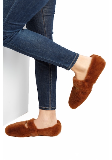 Kahve Ultra Yumuşak Peluş Kadın Ev Babeti Hafif Taban Panduf Kahverengi