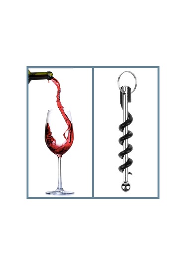 Omeniv Pratik Anahtarlık Şişe Şarap Açacağı Tirbuşon Minimal Siyah