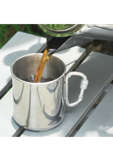 Fosenze 250ml Paslanmaz Çelik Kamp Bardakı, M3 Modeli, Sırt Çantası Taşıma Kancalı, Yüksek Dayanıklı, İçme Suyu Kapsülü METALİK