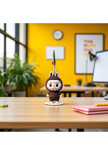 Dekoratif Sevimli Labubu Notluk - Kağıt Tutacağı - Fotoğraf Tutacak Kahverengi