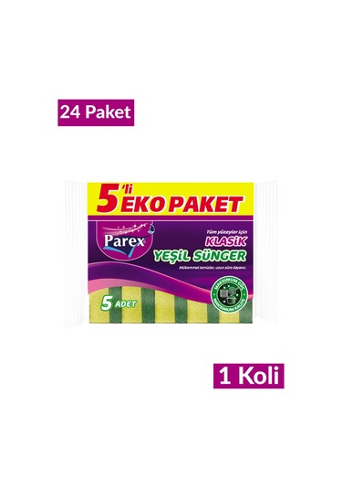 Klasik Yeşil Sünger Düz 5'li 24 Paket 1 Koli