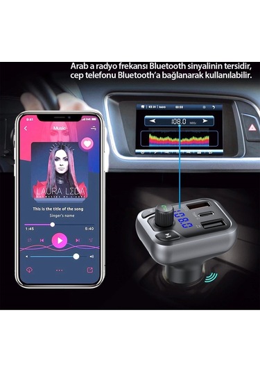 Earldom M63 Bluetooth Usb3.0 Ve Type C Pd Hızlı Şarj Fm Transmitter - Siyah