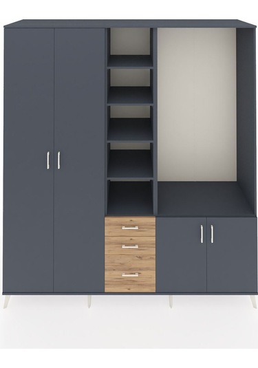 Kronos Dolap 13 Raflı 3 Çekmeceli 4 Kapaklı 220x59x243 Antrasit-antrasit/çam Antrasıt/atlas Çam