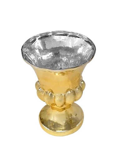Cam Vazo Antik Kupa Tasarım Altın Renk 15x11 Cm