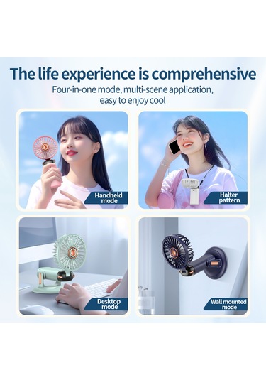 Usb Mini El Tipi Döner Tabanlı Küçük Fan 2400mah Mavi