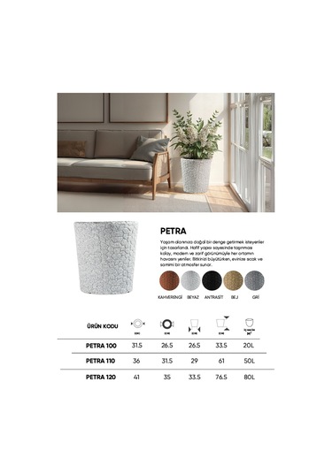 Bostann Dekoratif Saksı - Petra 120 - 80l - Beyaz