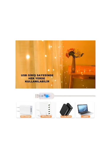 Ithınk Led Işık Zinciri 50 Led 5 Metre 8 Fonksiyon Sarı Işık Diğer