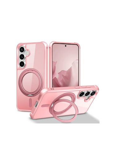 Samsung Galaxy S25 / S24 Kılıfı Magsafe Döndürülebilir Halka Ayaklı Tpu + Pc Telefon Kılıfı İle Uyumlu Pembe