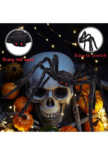 Qingmipy Halloween Dekorasyon Seti: 5 Metre Örgü Ağı, 50 İnç Sahte Örümcek, Halka Ve Tırnaklar İle Gerçekçi Korku Efekti