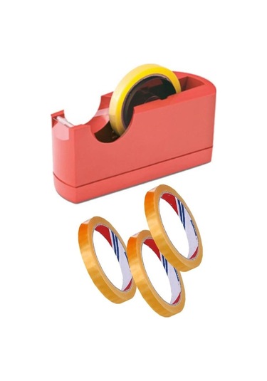 Büyük Bant Kesme Makinesi Kırmızı Ve 3 Adet 12x66 Metre Bant Masa Üstü Bant Makinesi Bant Kesici 1 Adet