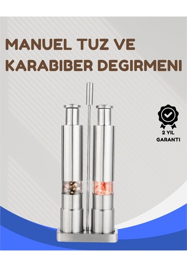 Paslanmaz Çelik Tuz Ve Kararbiber Öğütücü - Şeffaf Akrilik Hazne Gümüş