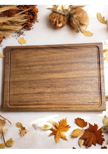 İroko Tek Parça Yekpare Masif Steak Board Oluklu Kesme Tahtası