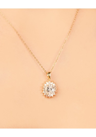 Kadın Kararmaz Çelik Takı Oval Zirkon Taşlı Abiye Kolye