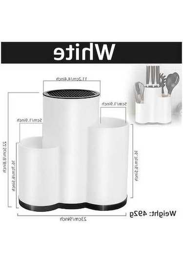 Novahub Beyaz Mutfak Düzenleyici: Bıçak Tutucu, Çatal Kaşık Standı, Blok Pp Süzgeç Saklama Kutusu Beyaz