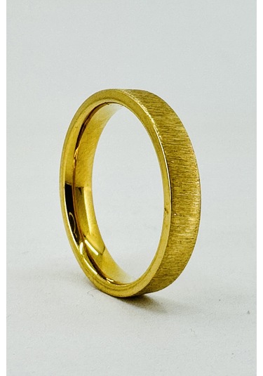 Kişiye Özel İsim Tarih Yazılı 4mm Mat Fırçalanmış Düz Unisex Çelik Yüzük Alyans Cl45y Sarı