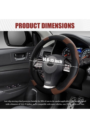 Yaleker Kahverengi Karbon Fiber Stili Deri Direksiyon Kılıfı - 37-38 Cm Evrensel Uyumlu, Nemi Emici, Kayma Engellli, Dayanıklı Ve Koruyucu Kahve