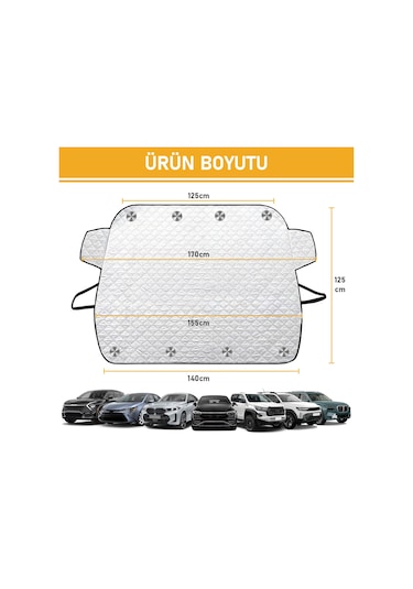 Haegs Araba Ön Cam Koruma Örtüsü, Araç Güneşlik,Ön Cam Koruması Araba Brandası - 155-125 Cm -gri