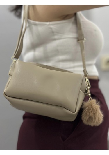 Biçomi Ponpon Vizon Cilt Çanta Vizon