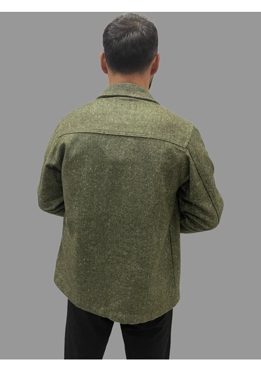 Erkek Cep Detaylı Kışlık Haki Kaşe Gömlek Haki