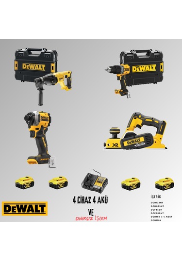 Dewalt DCH133NT + DCD805NT + DCF850N + DCP580NT 4 Adet 5 Amper Akü + Şarj Aleti Set