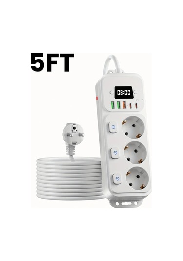 Siyah 5 Ft 9-in-1 Usb Tischsteckdose, Anahtarlar İle, Type-c, Splitter, Eck-design, 1.5/3 Metre Kablo, Aşırı Gerilim Koruması, Ev Ofisi İçin