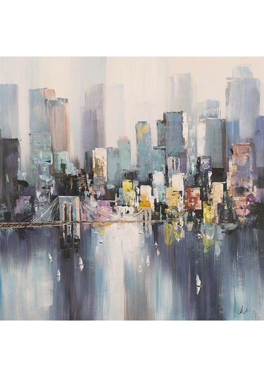 Şehir Soyut El Yapımı Yağlı Boya Tablo 85x86cm Hij4150