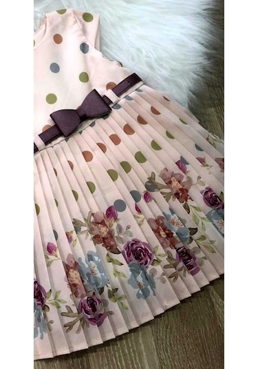 Kız Çocuk Bebek Pembe Puanlı Çiçekli Doğum Günü Hediye Şık Prenses Elbise Pembe