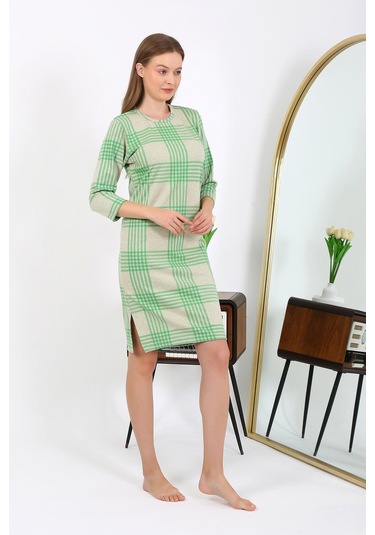 Akebeniz Pamuk Ev Elbisesi Tunik Gecelik Yeşil 13131 Yeşil