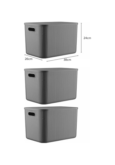 3'lü Set Çok Amaçlı Düzenleyici Depolama Kutusu Antrasit 21lt