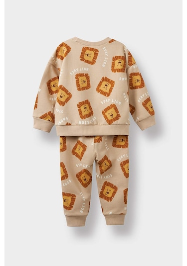 Defacto Erkek Bebek 2li Takım Desenli Sweatshirt Eşofman Altı F0214a525wnbg775 Bej