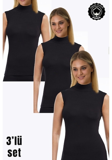 Parlingerie Kadın Sıfır Kol Boğazlı Body 3lü Set Siyah