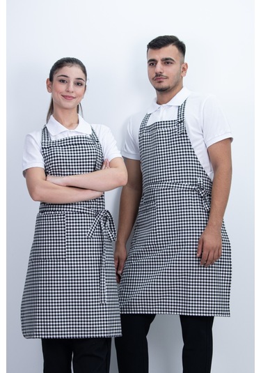 Kare Desen Düğmeli Arkadan Ayarlanabilir Önlük Çok Renkli