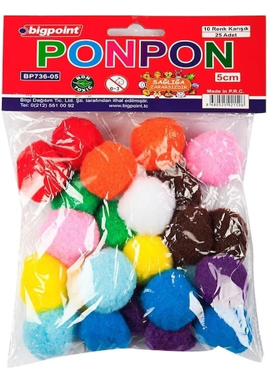 10 Farklı Renkte Bigpoint Marka Ponpon 5 Cm 25'Li Poşet