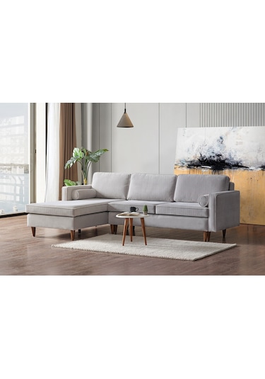 Vipa Cord Rio Gri R+2 Sol Köşe Koltuk Takımı, İskandinav Tasarım, Modern Ve Konforlu Salon Ve Oturma Odaları İçin