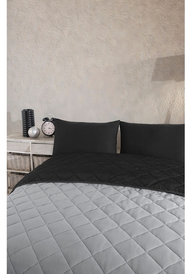 Formeya Siyah-gri Çift Taraflı Tek Kişilik Pike Çok Amaçlı Yatak Örtüsü
