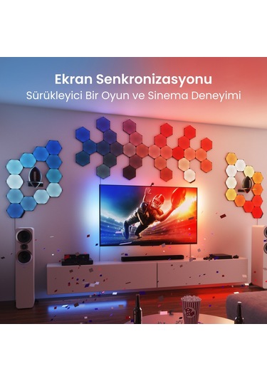 Nanoleaf Altıgen Akıllı Rgbw Duvar Paneli Başlangıç Paketi App Kontrollü, 9 Parça, Siyah, Google Hom RGB
